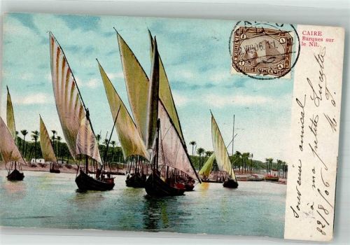 Kairo 1906 Barques sur le Nil Marke bildseitig