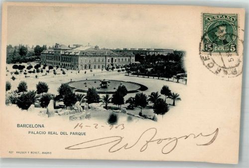 Barcelona 1903 Palacio Real del Parque Marke Bildseitig