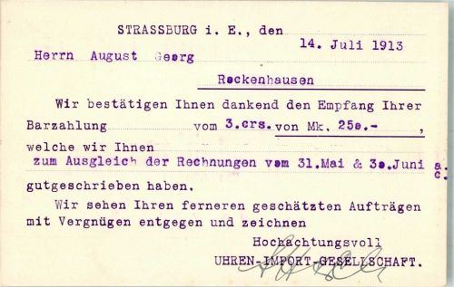 Strasbourg 1913 Uhren Import Gesllschaft Hirsch und Co,