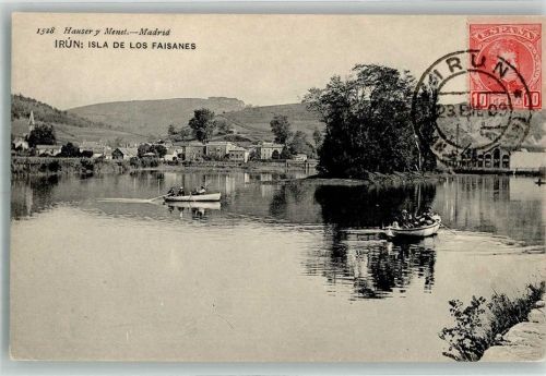 Irun 1909 Isla de los Faisanes Marke bildseitig Hauser y Menet