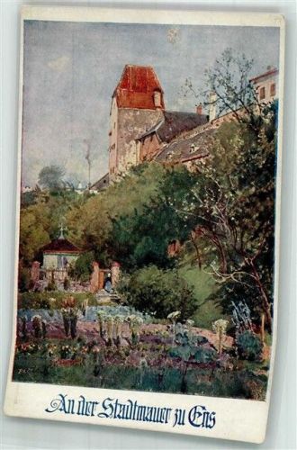 4470 Enns Künstlerkarte Stadtmauer Deutscher Schulverein