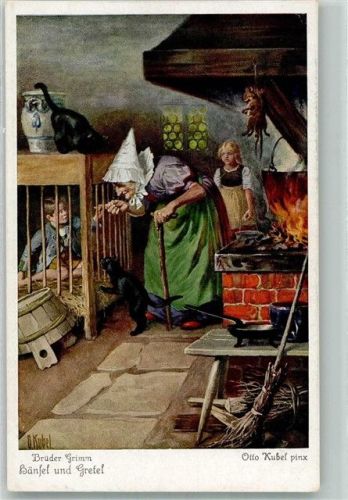 sign. Kubel, Otto Szene aus dem Märchen der Brüder Grimm Hexe Verlag Farbenphotographische Gesellschaft Serie 125 Nr. 3715