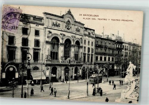 Barcelona 1918 Denkmal Straßenbahn Theater Marke Bildseitig