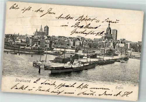 Stralsund 1904 Panorama der Stadt mit Hafen und St.-Nikolai-Kirche Raddampfer