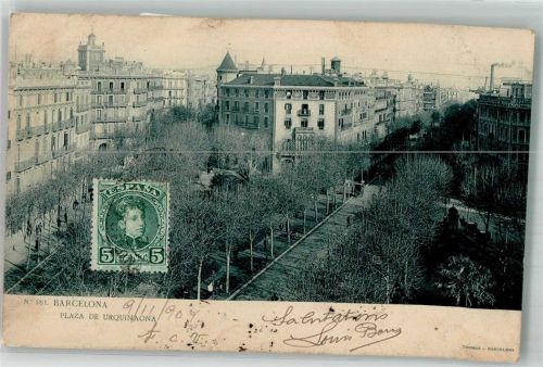 Barcelona 1905 Plaza de Urquinaona Marke Bildseitig