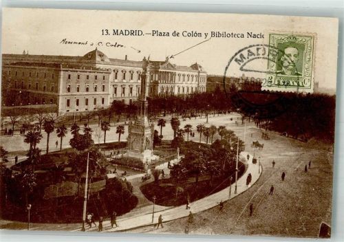 Madrid 1929 Placa de Colon Denkmla Bibliothek Marke bildseitig