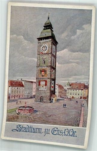 4470 Enns Künstlerkarte Stadtturm Deutscher Schulverein