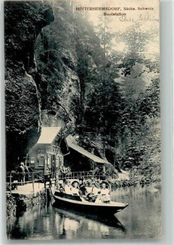 01855 O8361 Hinterhermsdorf 1911 Foto AK Bootsstation