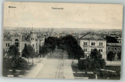 Weimar 1909 Carl-August-Allee mit Hotel Kaiserin Augusta Litfaßsäule
