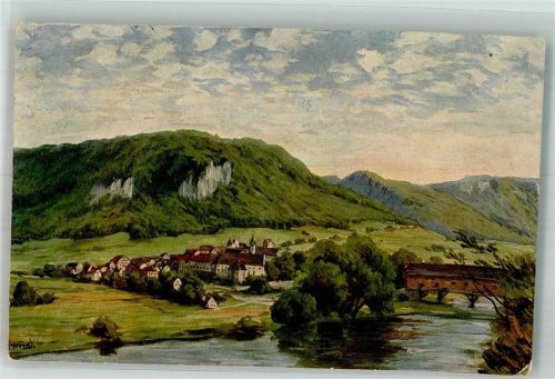 Beuron 1924 sign. Hummel Panorama von Ort und Kloster Verlag Edm. von König Schwäbische Alb Serie II Blatt 8