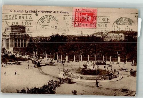Madrid 1909 Straßenbahn La Cibeles Kriegsminsterium Marke Bildseitig