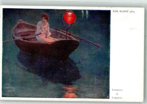 sign. Schiff Rob. Lampignon Ruderboot Frau Nr. 66 W.R.B. & Co. Wien - Galerie Wiener Künstler Künstlerkarte