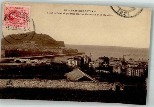 San Sebastian 1910 Puente Santa Catalina Burg Marke bildseitig