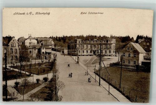 Schöneck Bahnpost Chemnitz Aue Adorf Zug 1739 15.8.32 Albertplatz Hotel Schützenhaus Mittelbug