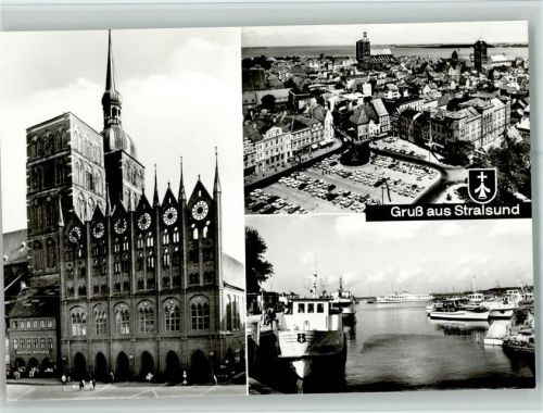 Stralsund Ortsansichten Kirche Blick auf die Stadt Hafen 3-Bildaufnahme