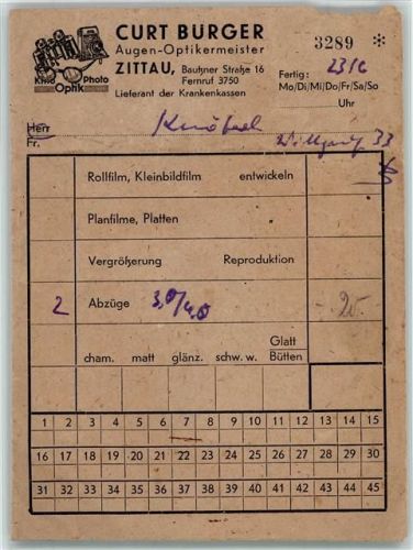 Zittau Rechnung Augen Optiker 1933 für zwei Abzüge