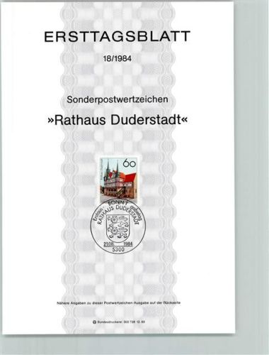 Duderstadt Ersttagsblatt Rathaus 1984 Format TK 87