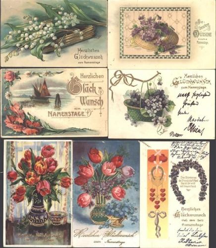 Lot mit 8 AK Namenstag, 1903-1935, überwiegend gute Erhaltung, überwiegend gelaufen