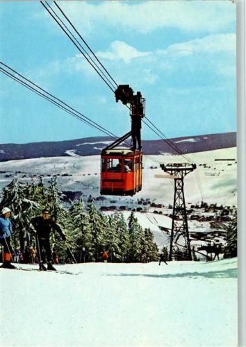 Oberwiesenthal Drahtseilbahn zum Fichtelberg Winter Skifahrer