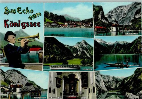 Königssee Rundfahrt Landungssteg St Bartholomä Obersee Mann Trompete