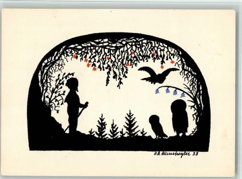 Eulen, Scherenschnitt, 1935, gute Erhaltung