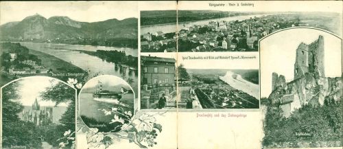 Drachenfels Drachenfels und Siebengebirge, 4-fach Klapp AK, Eckknick und 2 Einschnitte