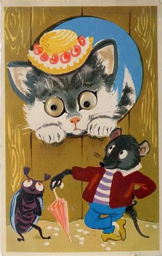 Katze mit Wackelaugen, Abschürfungen a.d. Rückseite