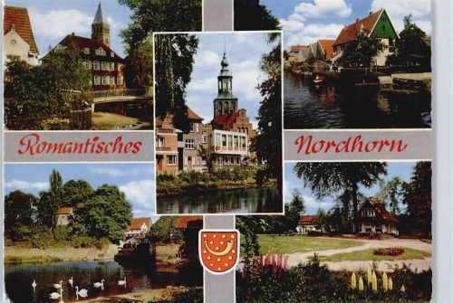 Nordhorn Fluss Wappen Schwan Blumen Haus Baum