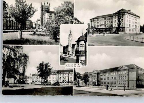 Gera Rathaus, Bahnhof, Schule, Haus des Bergmanns