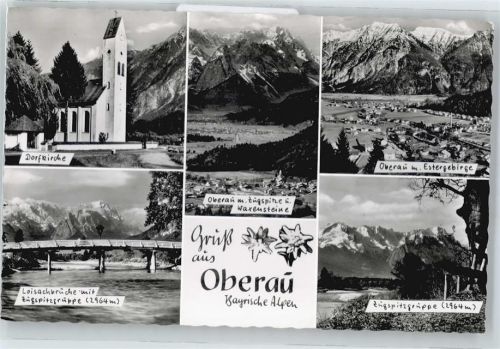 Oberau Kirche, Brücke, Zugspitze