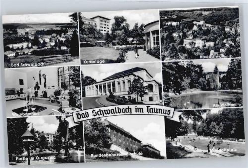 Bad Schwalbach gel. 9.4.63, Weinbrunnen, Kurgarten, Minigolfplatz, Kuranlage