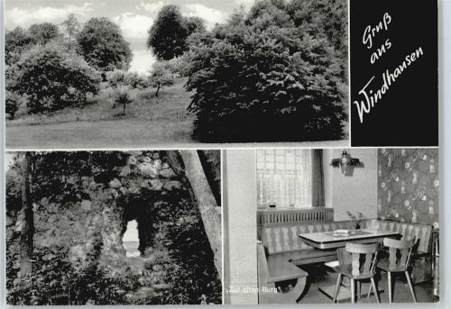Windhausen Gasthaus zur alten Burg Harzstraße Wiese Baum Tisch Stuhl
