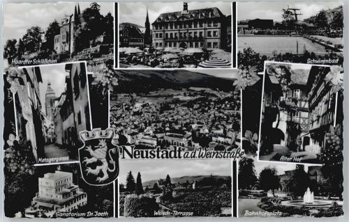 Neustadt Rathaus, Haardter Schloß, Schwimmbad, Bahnhofsplatz, Sanatorium, Metzgergasse