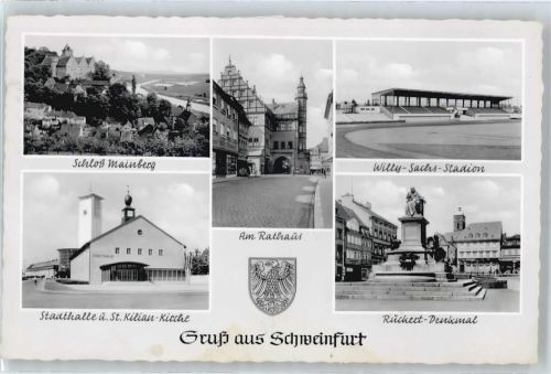 Schweinfurt Schloss Mainberg, Stadthalle, St. Kilian-Kirche, Rückert-Denkmal, Stadion