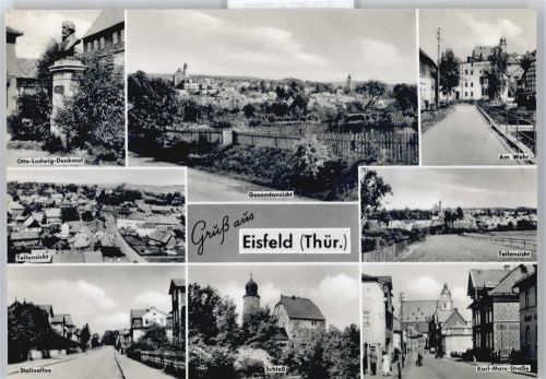 Eisfeld Otto-Ludwig-Denkmal, Teilansicht, Stalinallee, Schloss, Karl-Marx-Straße, Gesamtansicht