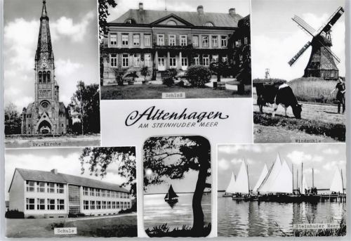 Altenhagen, Kr Schaumb-Lippe Windmühle, Schloß, Kirche, Schule, Segelboot