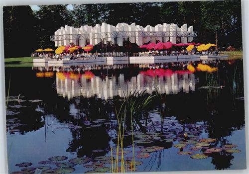 Karlsruhe gel. 04.08.67, Bundesgartenschau Karlsruhe 1967, Wassergarten und Seerestaurant im Schlosspark