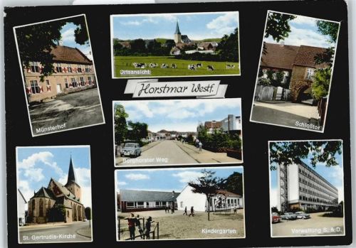 48612 W4435 Horstmar , Westf - Kirche, Borghorster Weg, Kindergarten, Verwaltung S & D