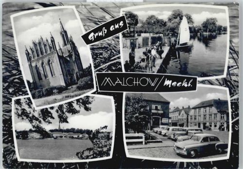 17213 O2063 Malchow , Meckl - Kirche, See, Autos