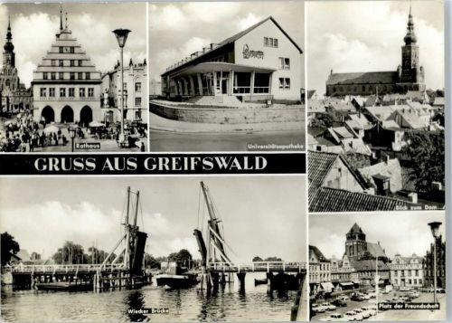 Greifswald Rathaus, Apotheke, Dom, Platz der Freundschaft, Wiecker Brücke