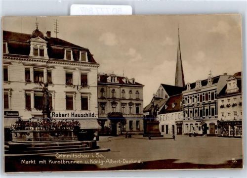Crimmitschau Marktplatz, König-Albert-Denkmal, Trinks AK