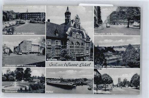 Wanne-Eickel Sparkasse, Hauptstraße, Bresserhaus, Sportpark, Hafen, Schubertstraße, Rathaus