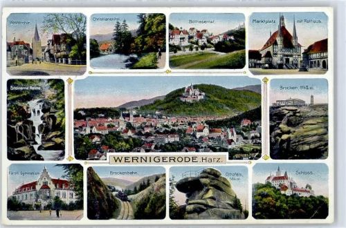 Wernigerode Westerntor, Christianental, Bollhasental, Marktplatz, Rathaus, Wasserfall Steinerne Renne, Brocken, Schule Gymnasium, Brockenbahn, Ottofels, Schloß
