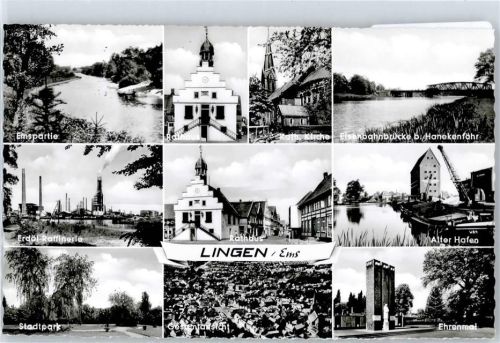 Lingen Rathaus, Ehrenmal, Gesamtansicht, Rathaus, Stadtpark, Erdölraffinerie