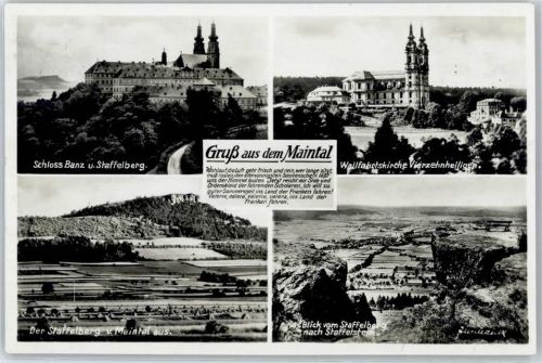 Vierzehnheiligen Landpoststempel, Maintal, Schloß Banz, Staffelberg, Wallfahrtskirche