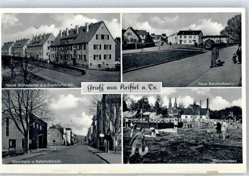 Kriftel Neues Wohnviertel an der Frankfurter Straße, Neue Bahnhofsiedlung, Schwimmbad, Markthalle, Bahnhofstraße