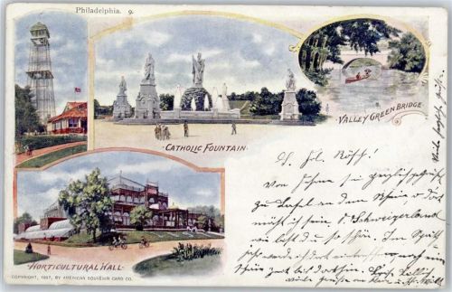 Philadelphia Catholic Fountain, Valley Green Bridge, Horticultural Hall