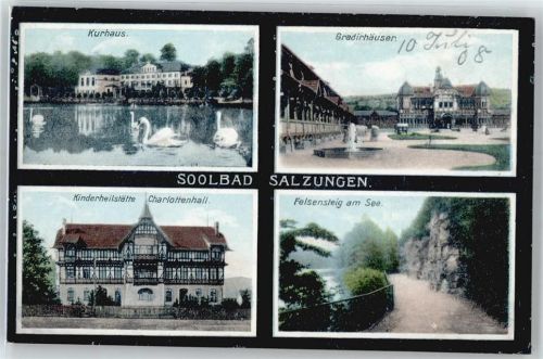 Bad Salzungen Kurhaus, Gradierhäuser, Kinderheilstätte Charlottenhall, Felsensteig am See