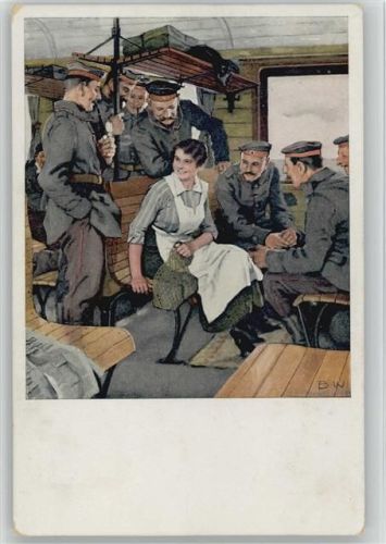 Urlaubsfahrt im Eisenbahnabteil Soldaten flirten mit einem Dienstmädchen Nr. 13