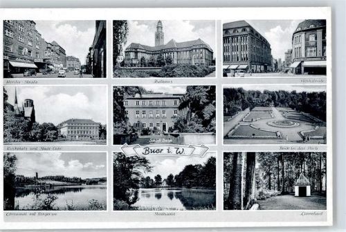 Buer Horster-Straße, Rathaus, Hochstraße, Schloß Berge, Kirchplatz, Stadt-Café, Ehrenmal, Bergersee, Stadtwald, Linneland, Schloßpark